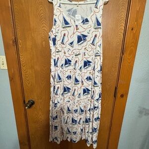 Nautical Print Sail Boats and Lighthouse Print on Sleeveless Maxi Dress
